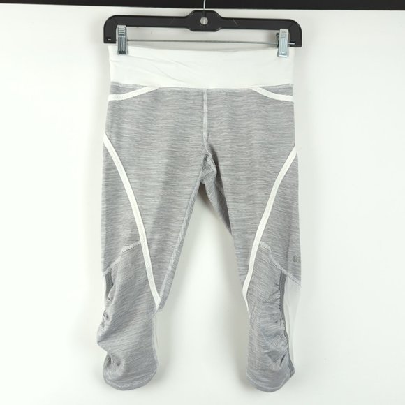 Lululemon Size 4 Run Pace Crop Women's White/Gray Ruched Sides Active Leggings - Picture 1 of 11